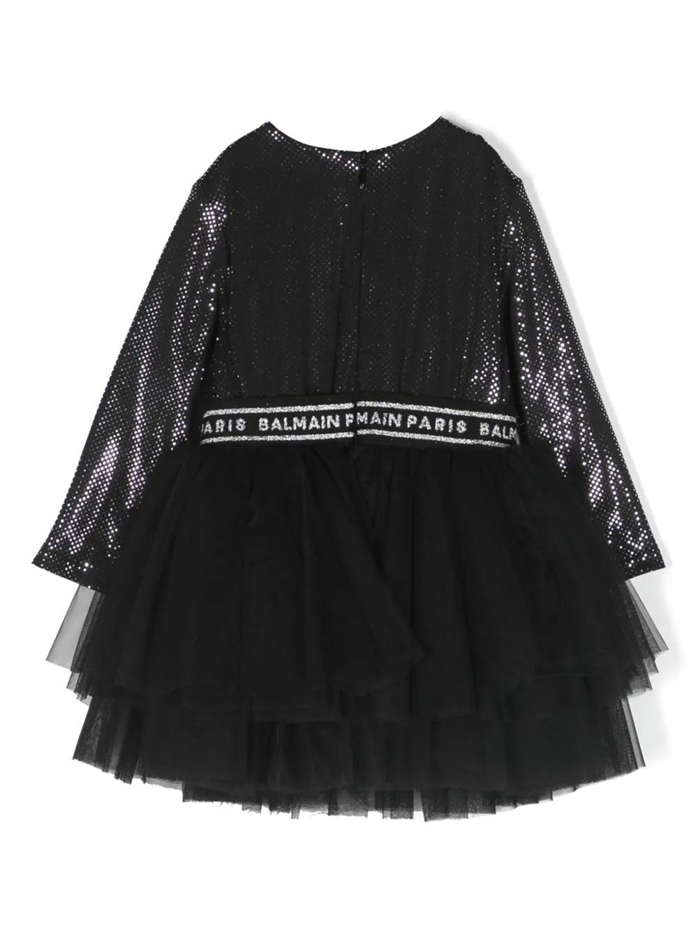 Balmain Kids sequin-embellished logo-waistband dress - Zwart