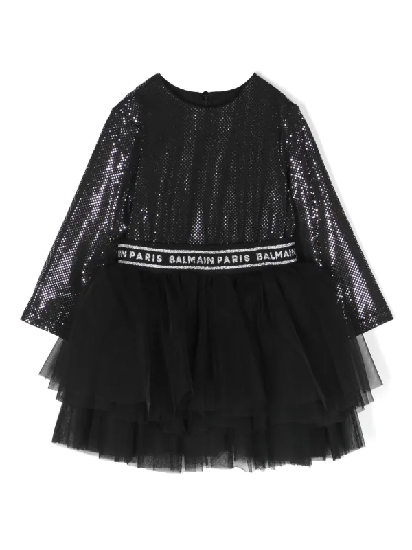 Balmain Kids sequin embellished logo waistband Dress Farfetch