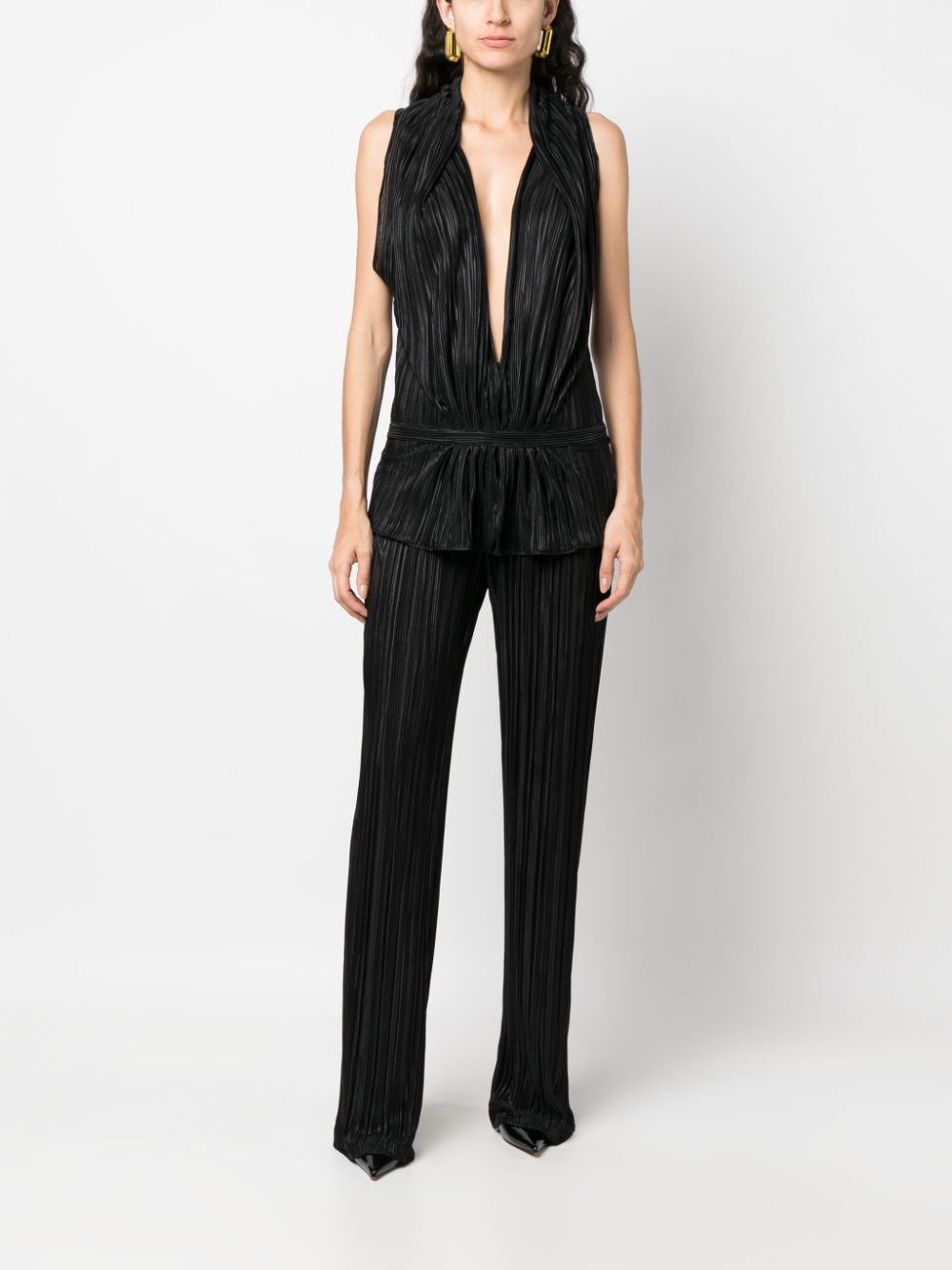 Shop Styland Pleated Satin Straight Trousers In Black