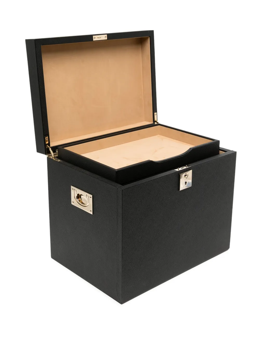 Smythson Panama Leather Jewellery Box In Schwarz