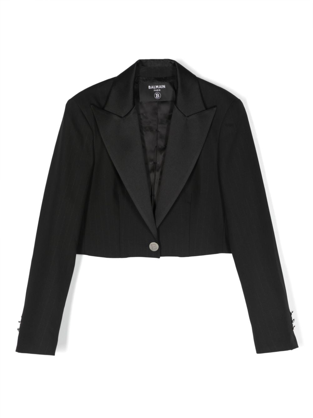 Balmain Kids' Cropped Single-breasted Blazer In Black