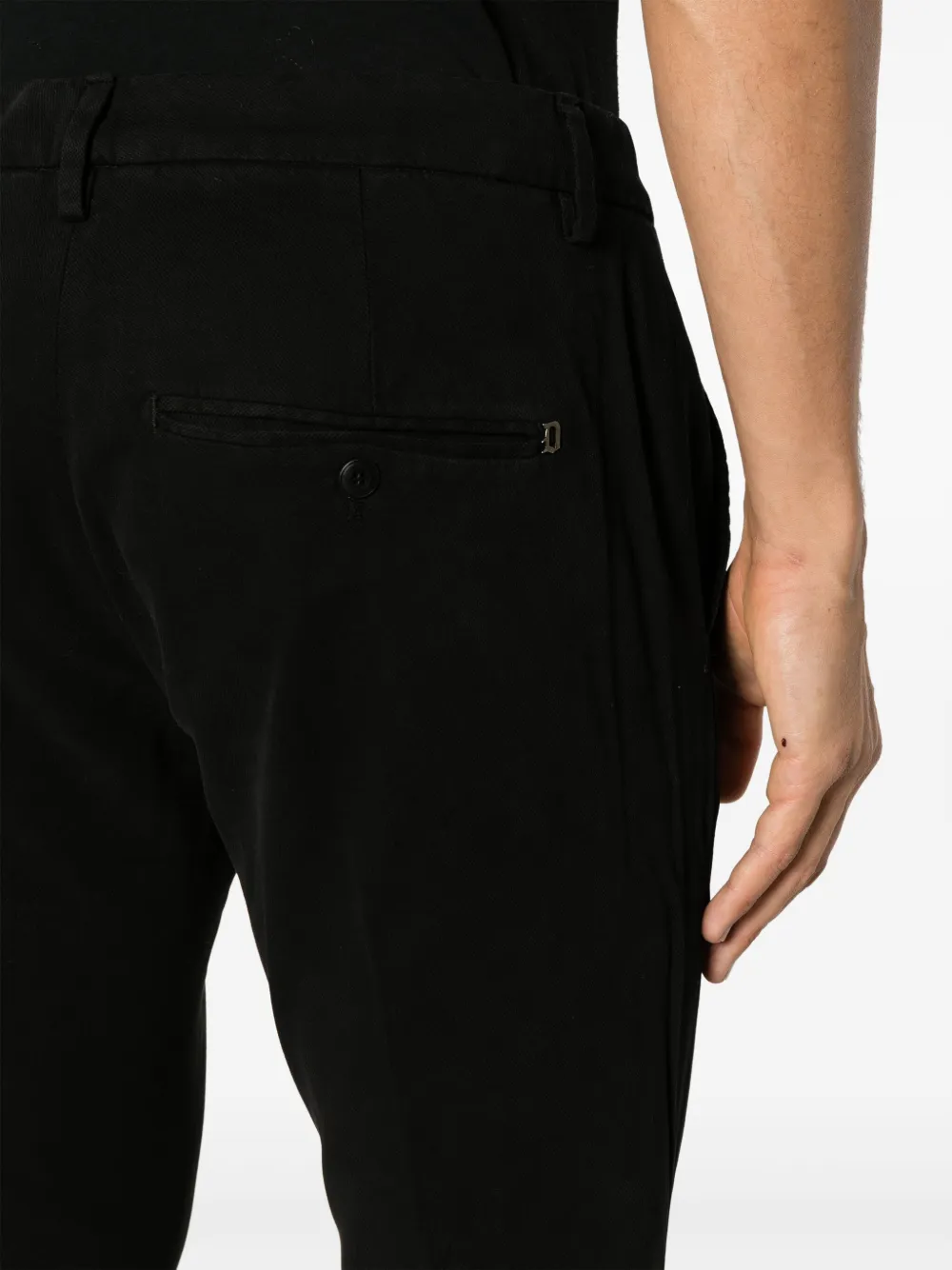 Shop Dondup Tapered-leg Cotton Trousers In Black