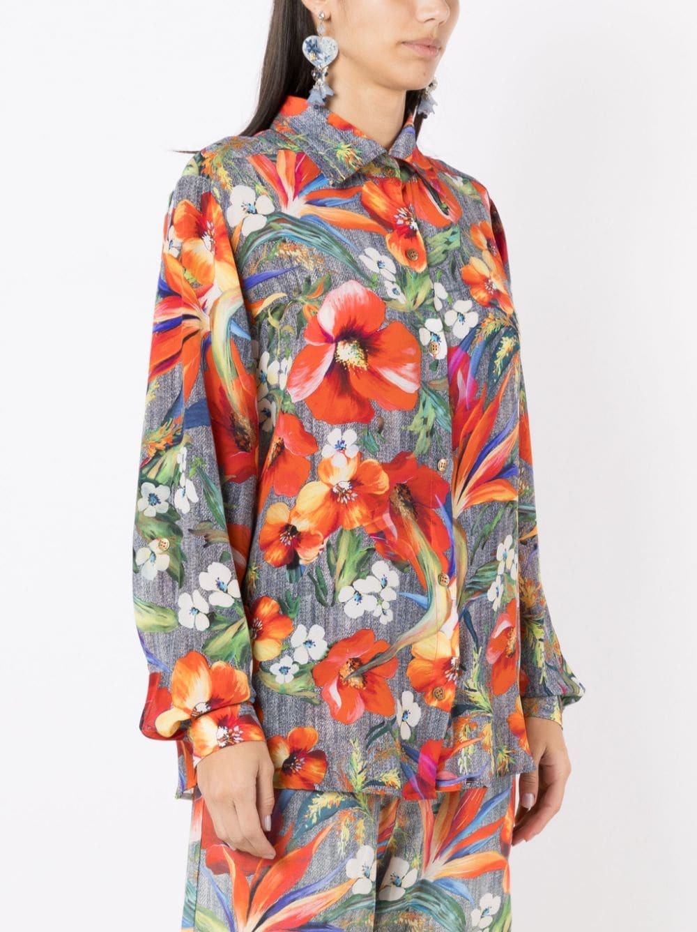 Shop Amir Slama Floral-print Silk Shirt In Multicolour