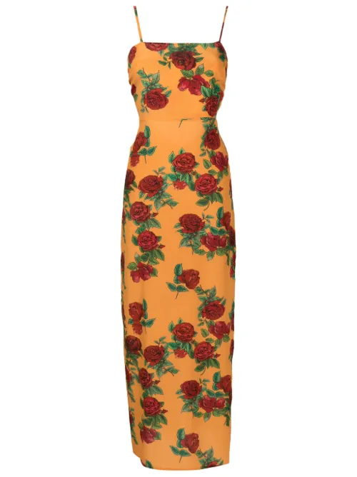 Robe mi-longue en soie à fleurs - Amir Slama - Modalova
