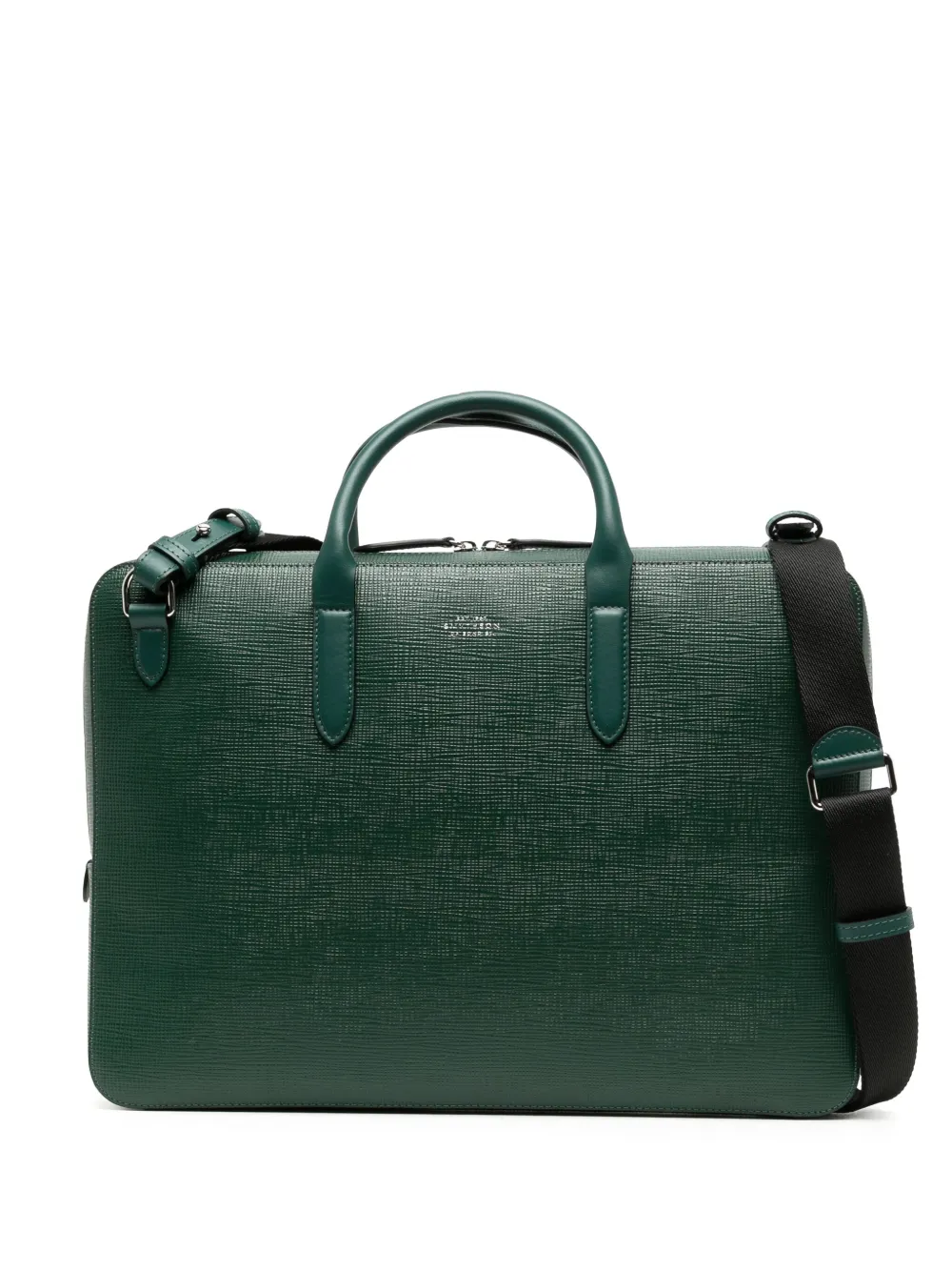 Smythson Panama Cross-grain Leather Briefcase In Green