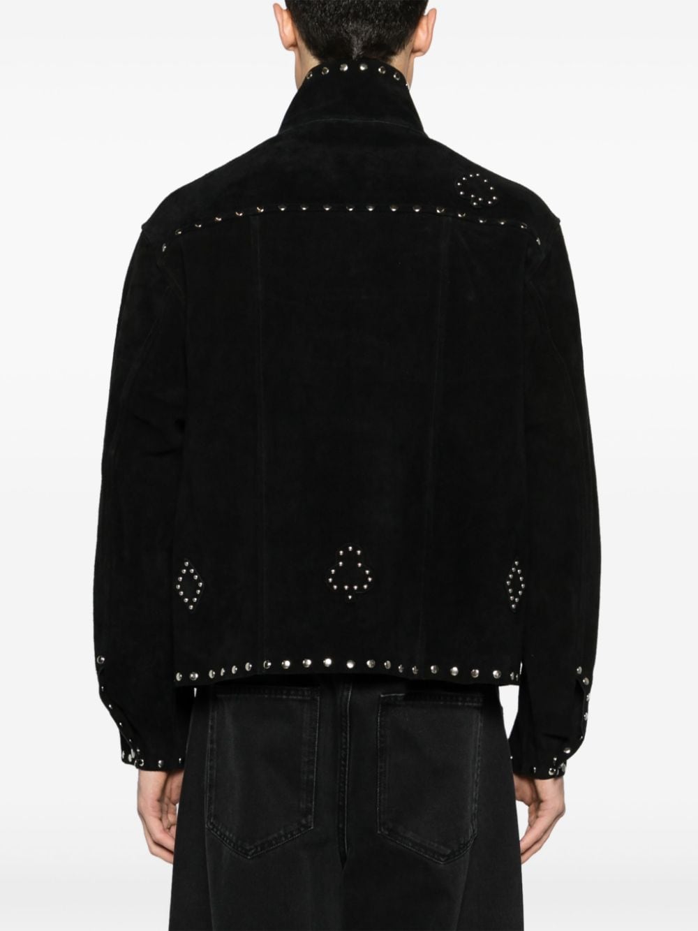 Shop Bode Deck Of Cards Studded Suede Jacket In Black