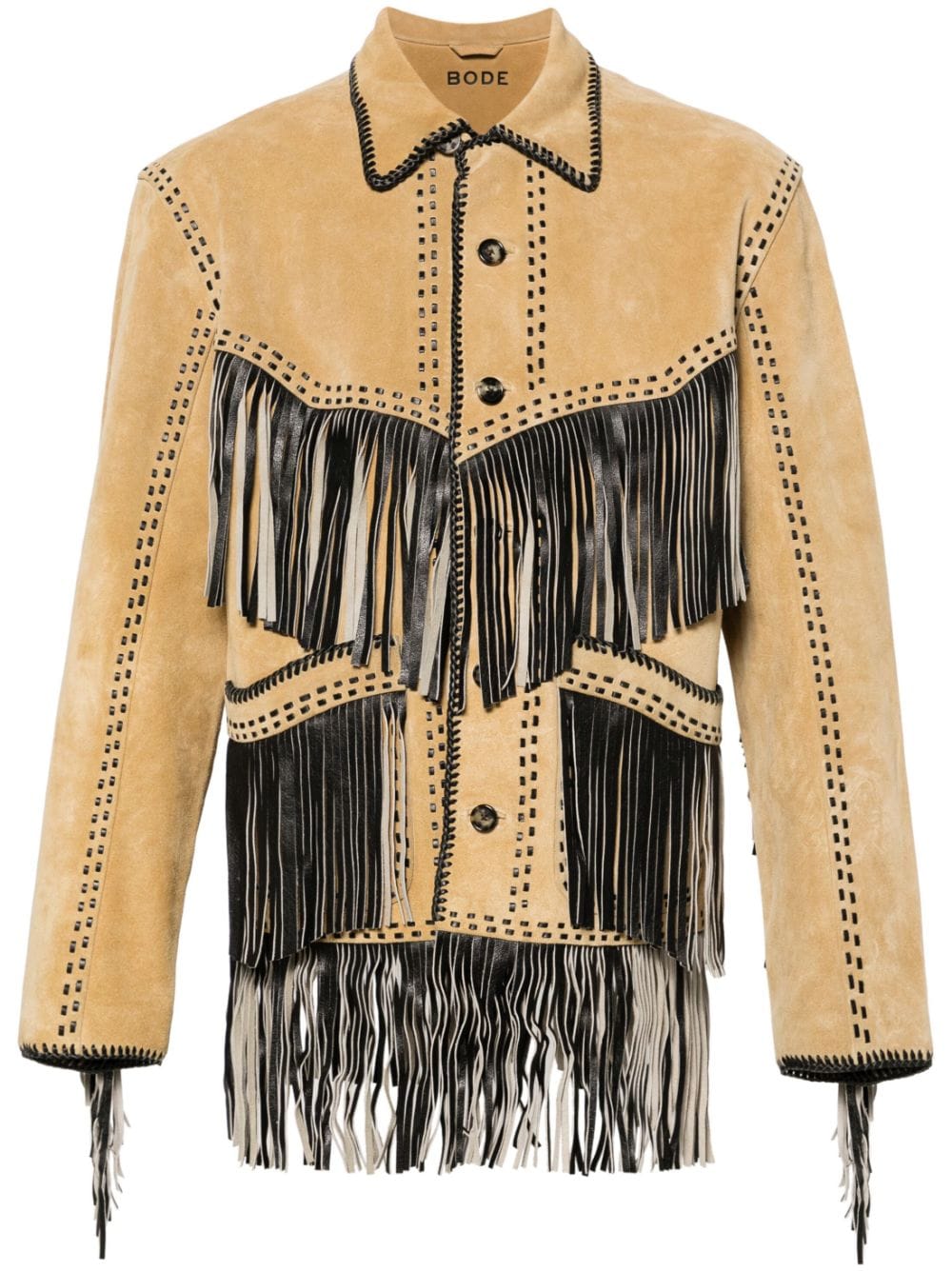 Bode Brown Fringed Leather Jacket In Neutrals