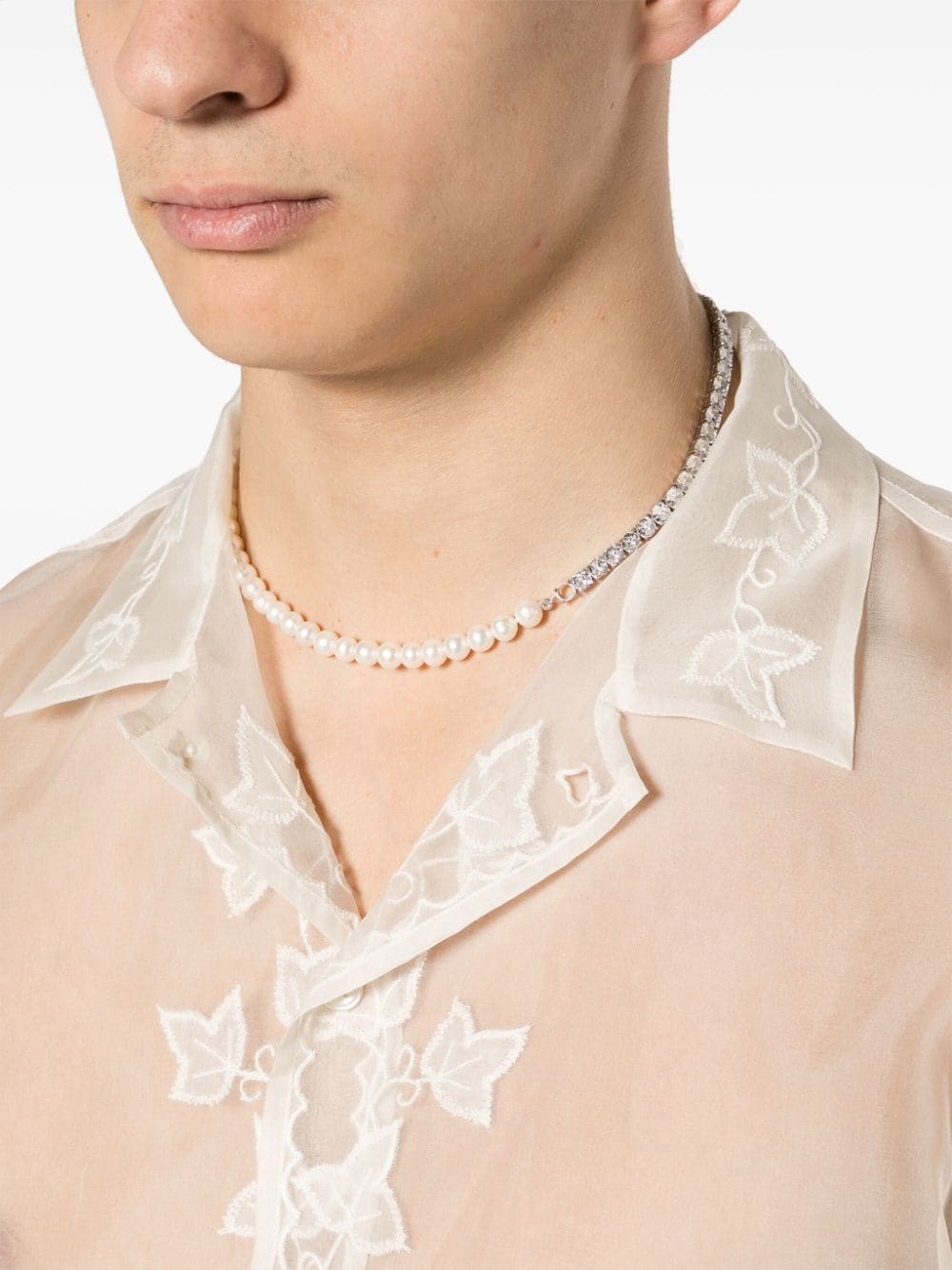 Shop Bode Ivy Embroidered Sheer Shirt In Weiss
