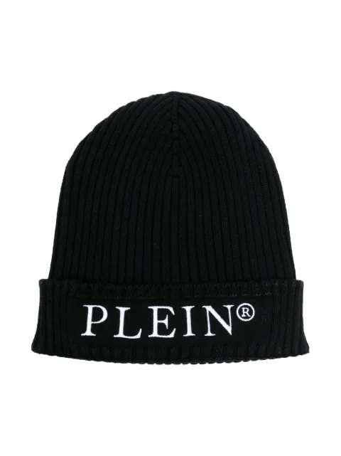 Philipp Plein Junior gorro tejido de canalé con logo bordado