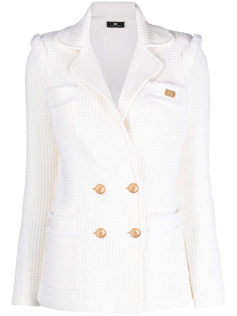 Elisabetta Franchi Double-breasted Waffle-knit Blazer In Neutrals