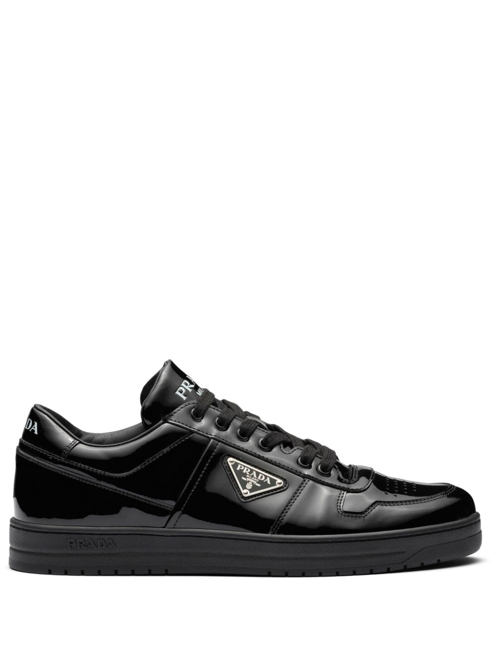 Shop Prada Downtown Leather Sneakers In Black