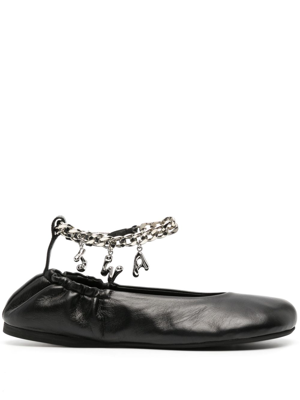 Shop Jw Anderson Logo-charm Leather Ballerina Shoes In Black