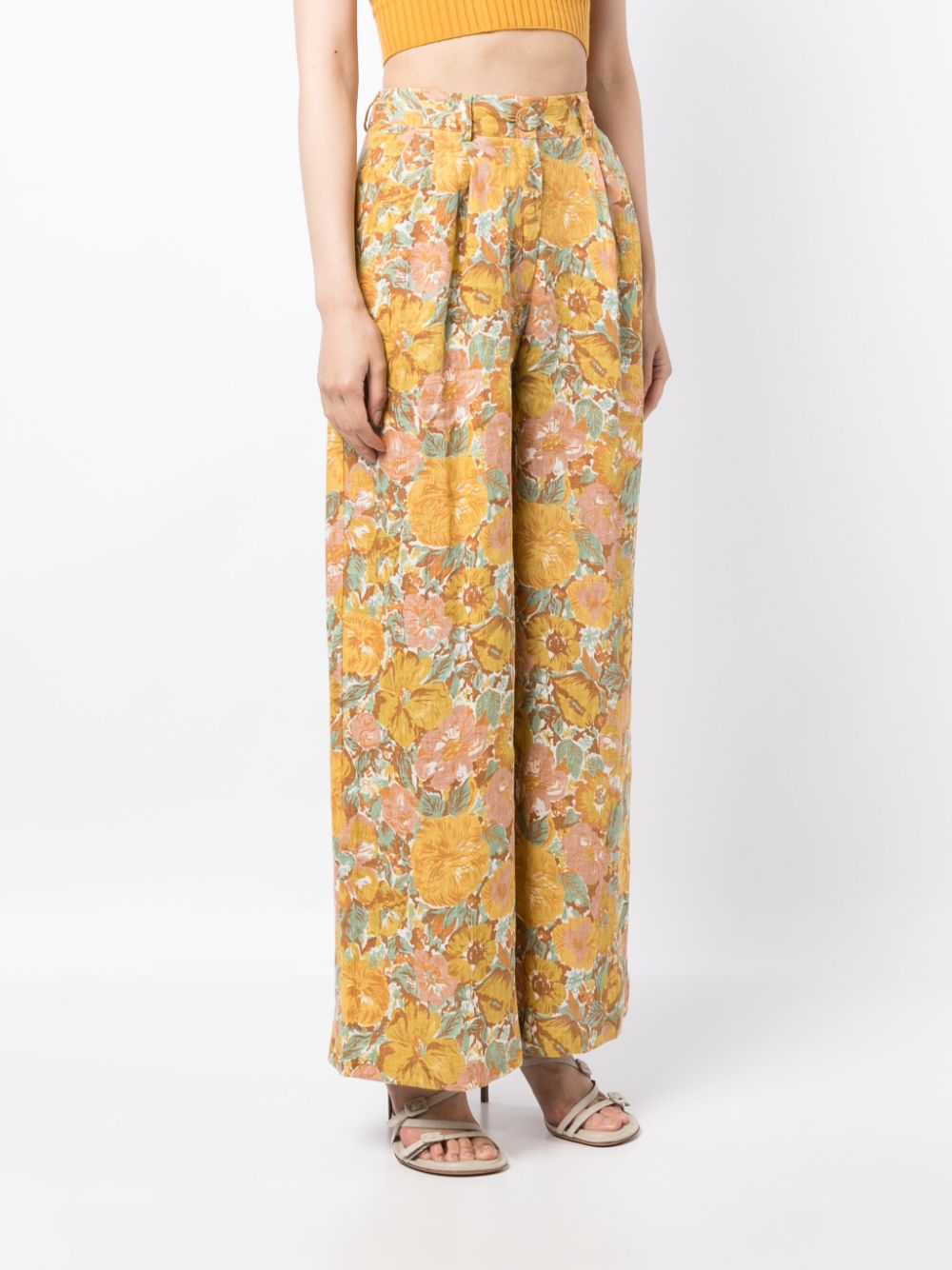 Shop Faithfull The Brand Circa Floral-print Linen Trousers In Yellow