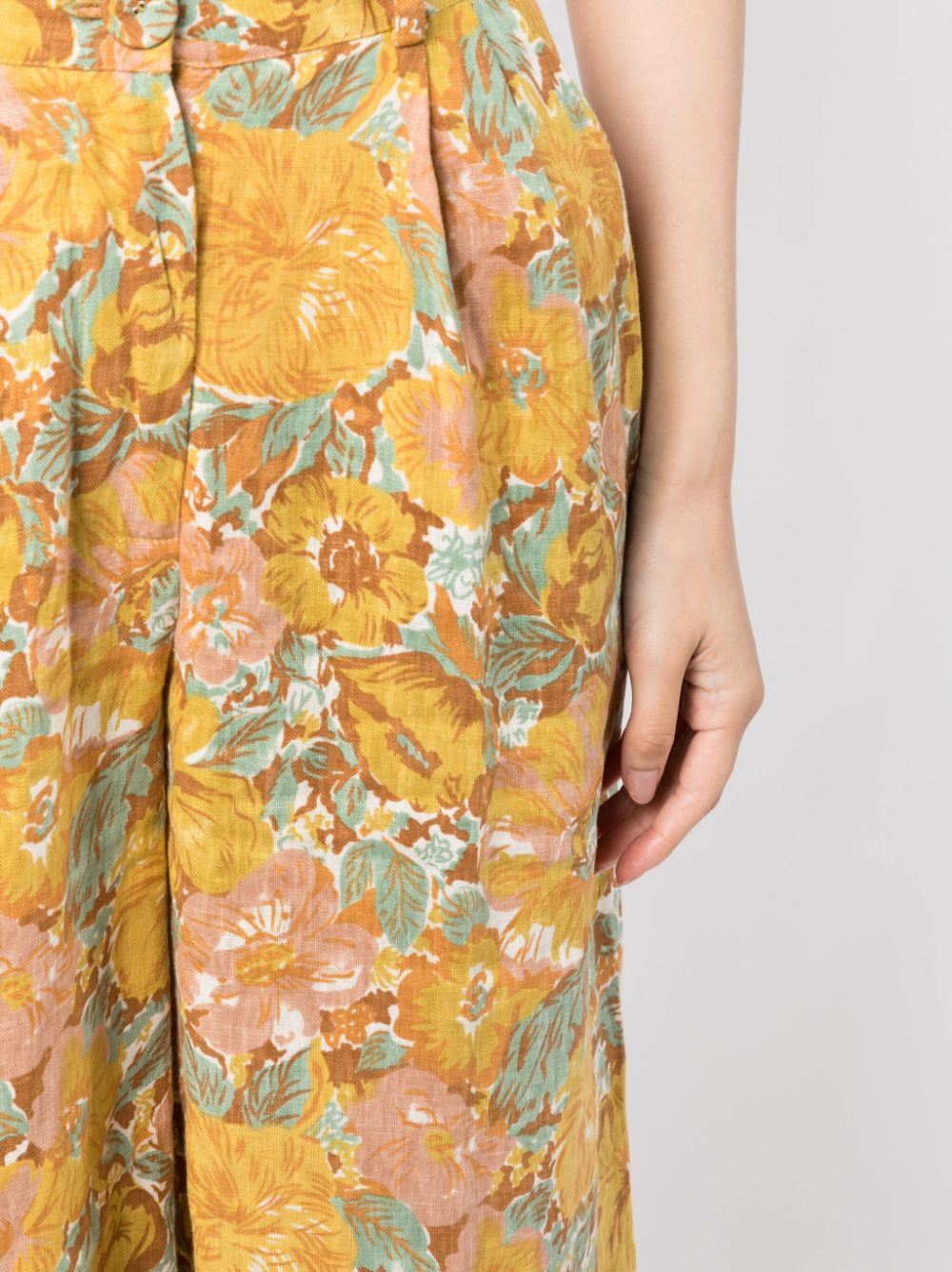 Shop Faithfull The Brand Circa Floral-print Linen Trousers In Yellow