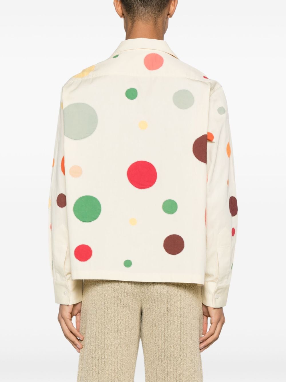 Shop Bode Dotted Appliqué Cotton Shirt In Yellow