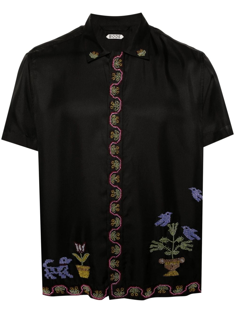 Shop Bode Garden Sampler Silk Shirt In Black