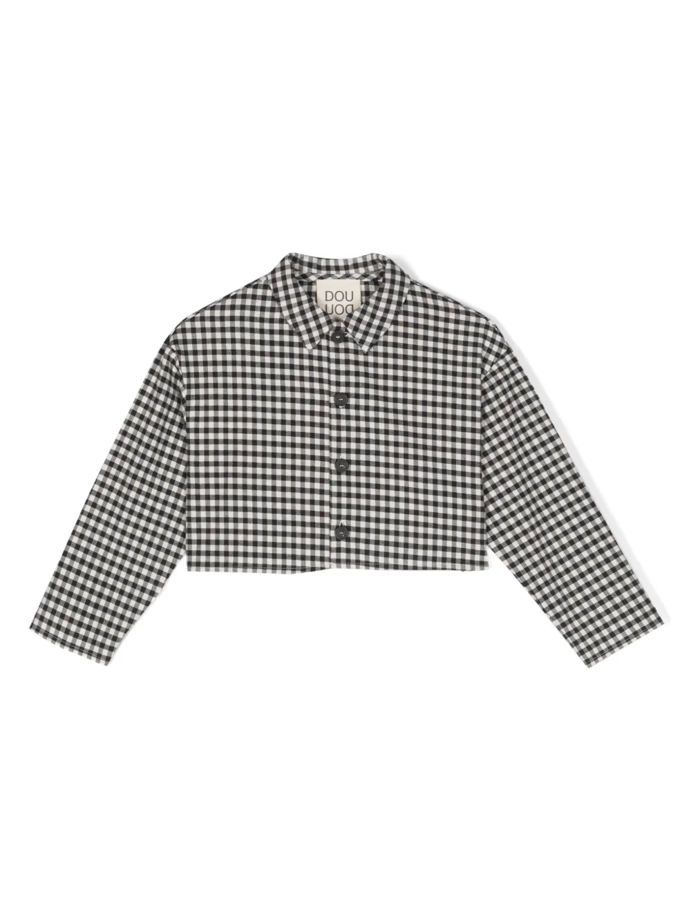 Shop Douuod Lucky Gingham Cropped Jacket In Black