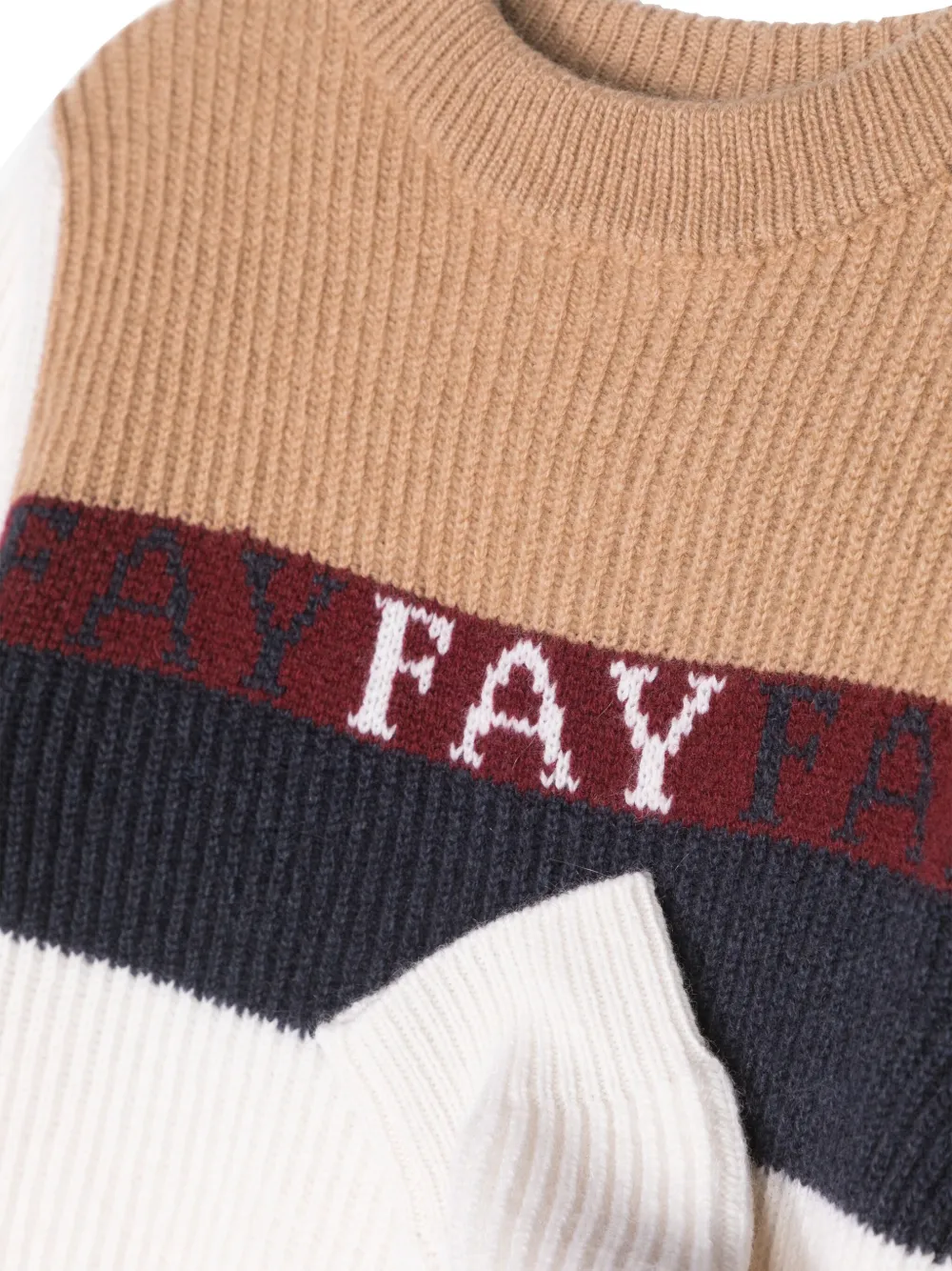  Fay Kids Logo Intarsia-knit Jumper - White 