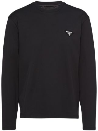 Prada triangle-logo Cotton Sweatshirt | Black | FARFETCH