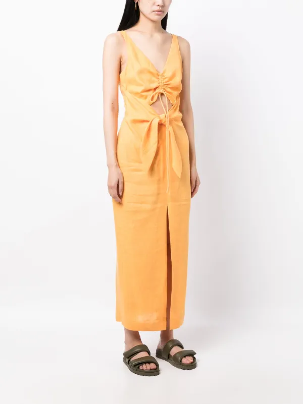 Nanushka Draped Linen Midi Dress | Orange | FARFETCH