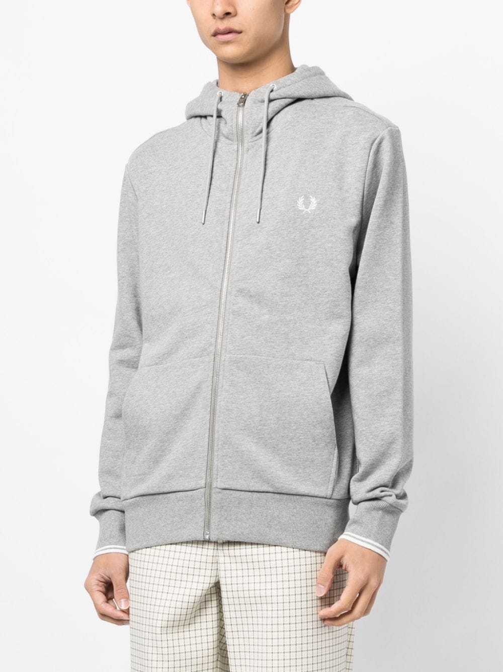 Shop Fred Perry Embroidered-logo Zip-fastening Jacket In Grey