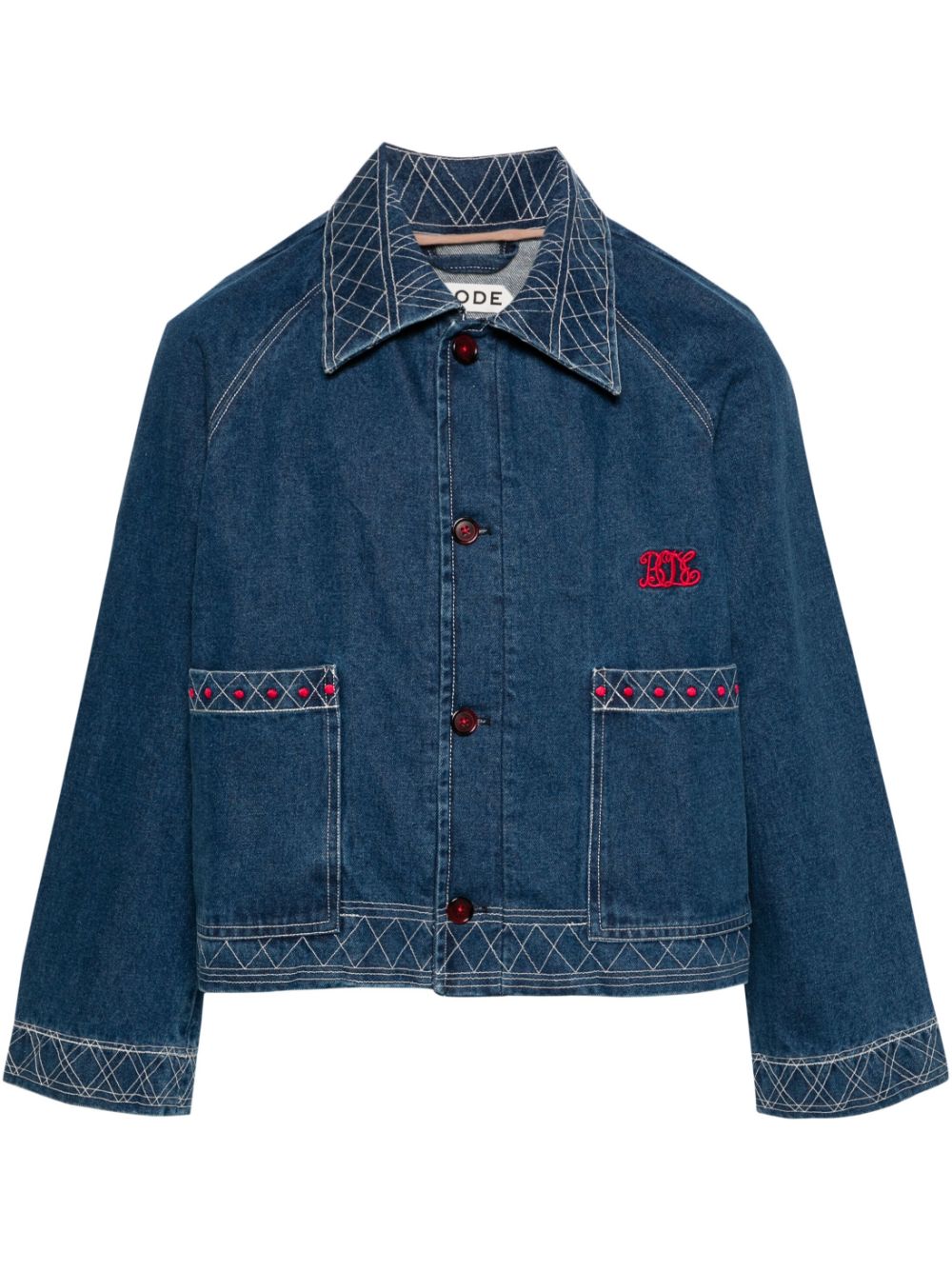 Shop Bode Motif-embroidered Denim Jacket In Blue