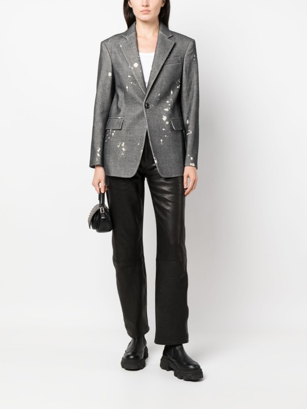 Shop R13 Shrunken Paint-splattered Blazer In Grey