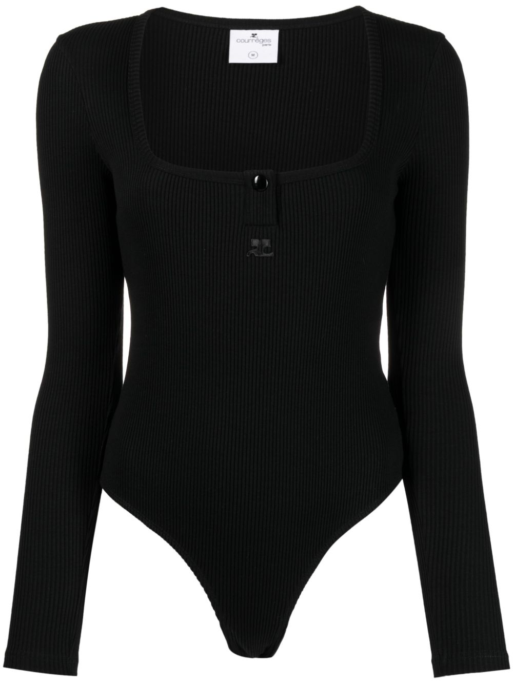 Courrèges logo-embroidered long-sleeve Henley bodysuit