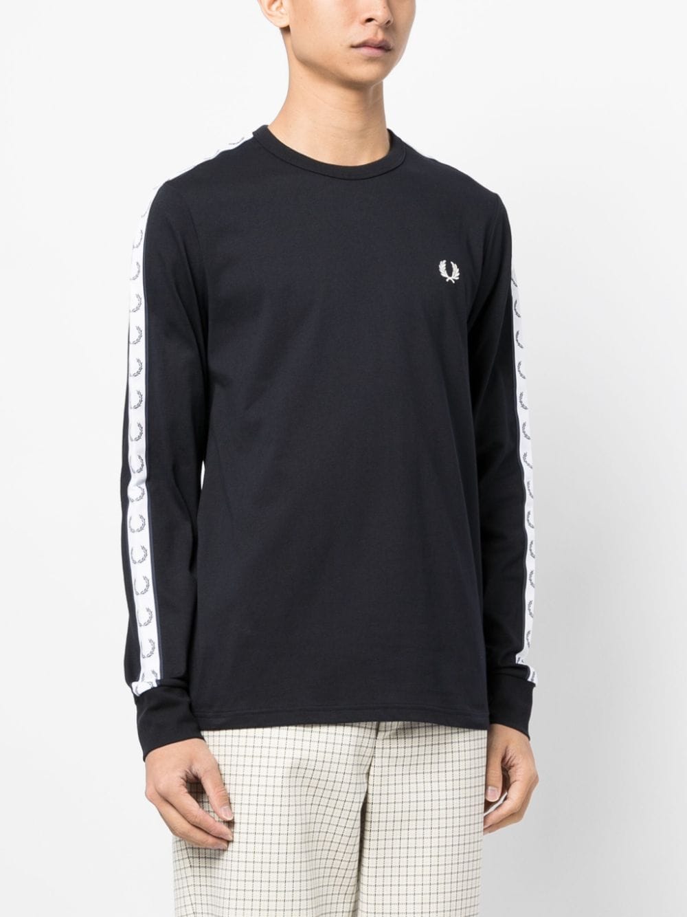 Shop Fred Perry Embroidered-logo Long-sleeve Sweatshirt In Blue