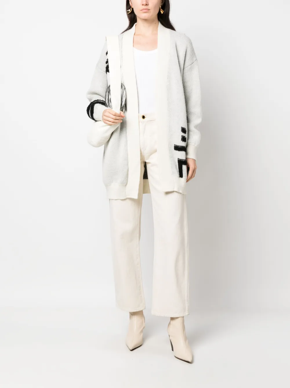 Alysi intarsia-knit fringe cardi-coat - Beige