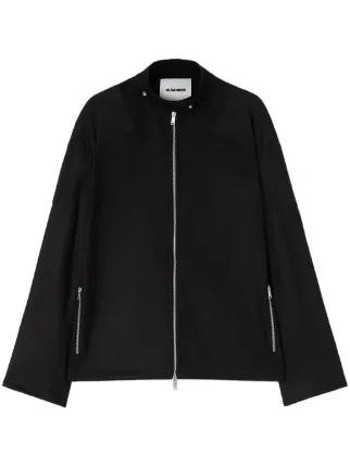 Jil Sander Viscose Blend Zip-Up ジャケット Jil Sander zip-up Biker Jacket | Black | FARFETCH
