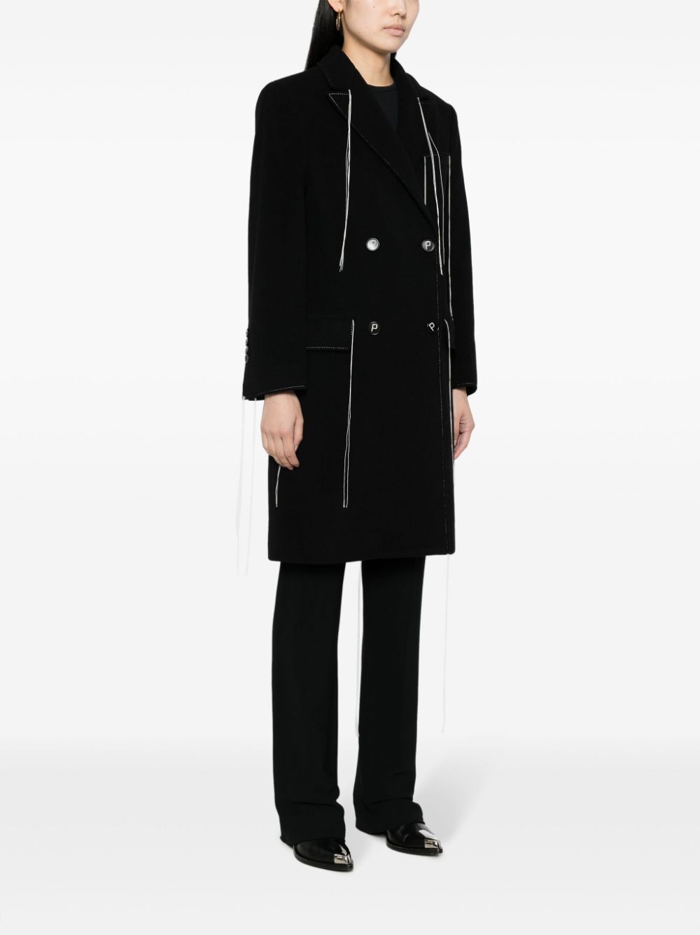 Shop Ports 1961 Contrast-stitching Felted Coat In Black