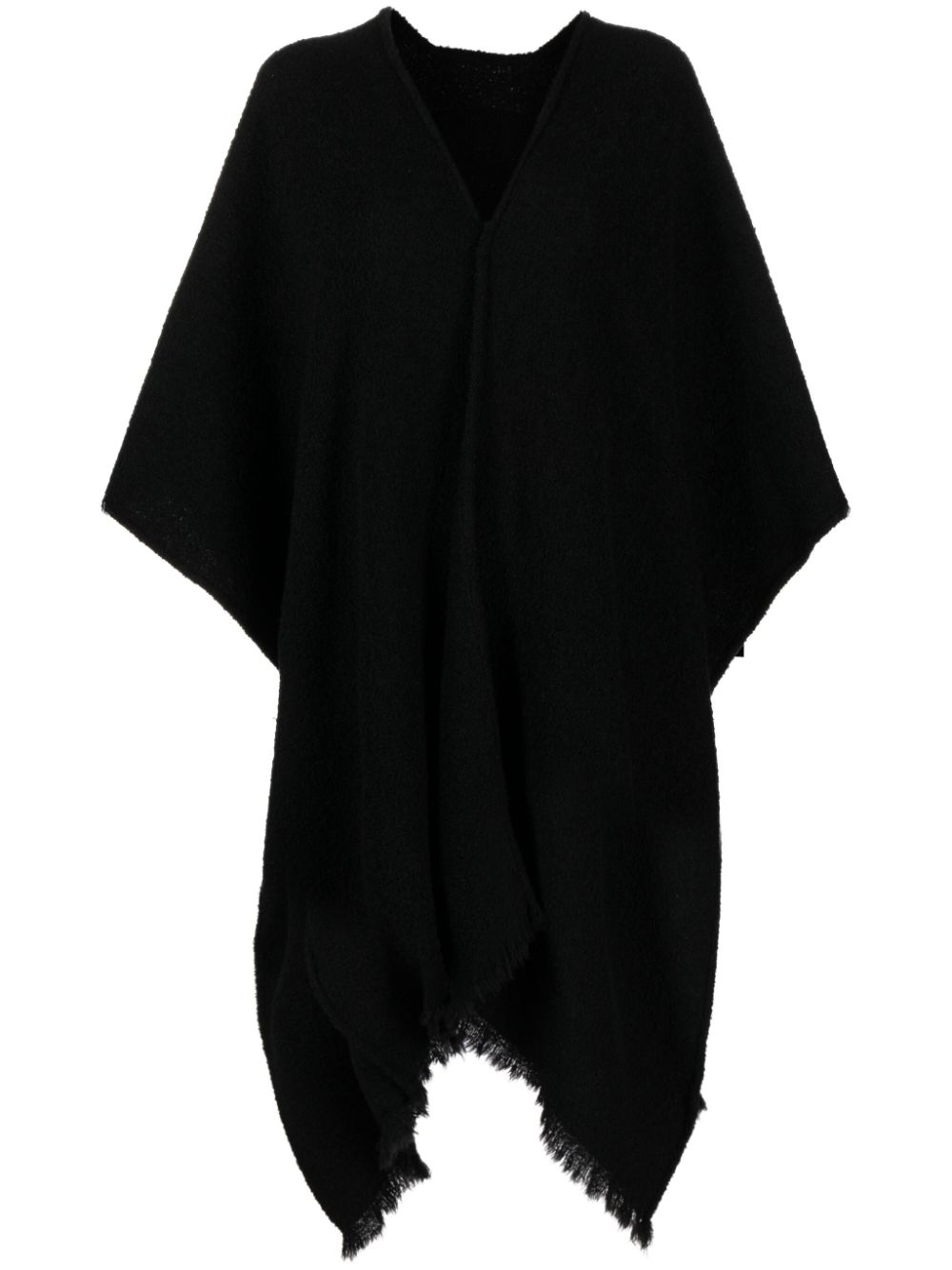 bandana-pattern frayed wool-blend cape