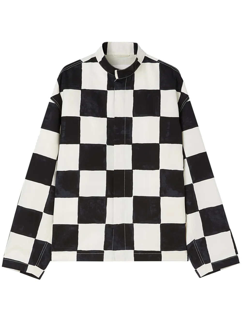 JIL SANDER CHECKERBOARD-PRINT COTTON-BLEND BLOUSON JACKET