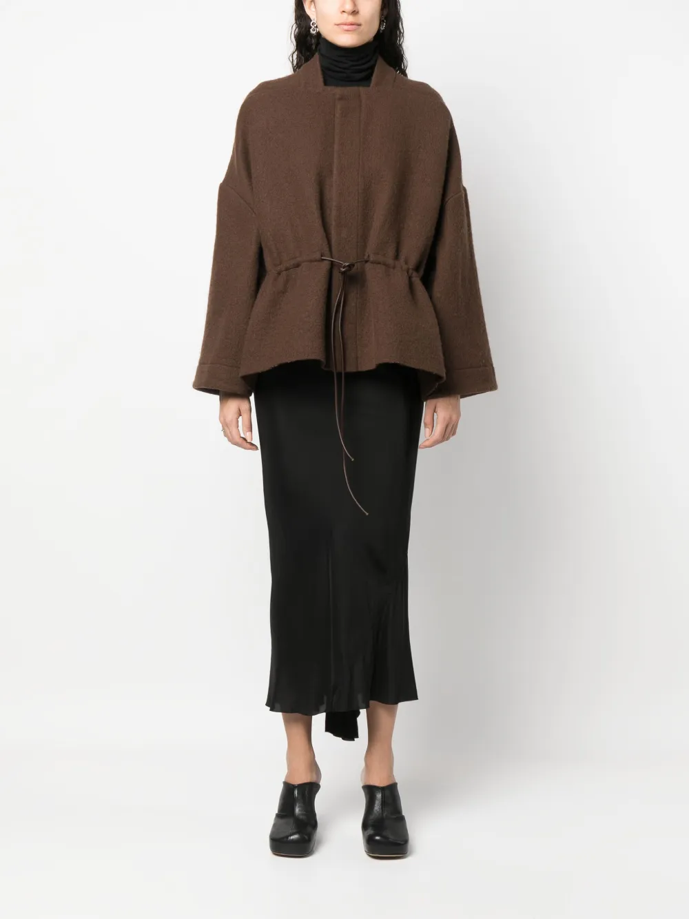 Rick Owens drawstring-waistband virgin-wool jacket - Bruin