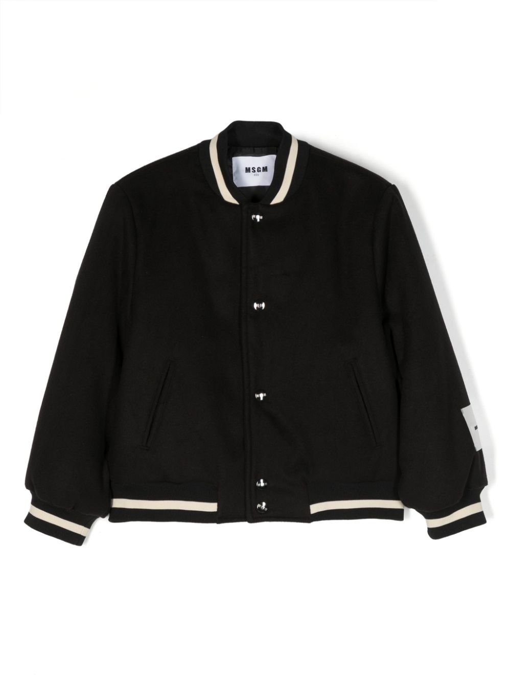 MSGM Kids logo-patch striped bomber jacket - Black