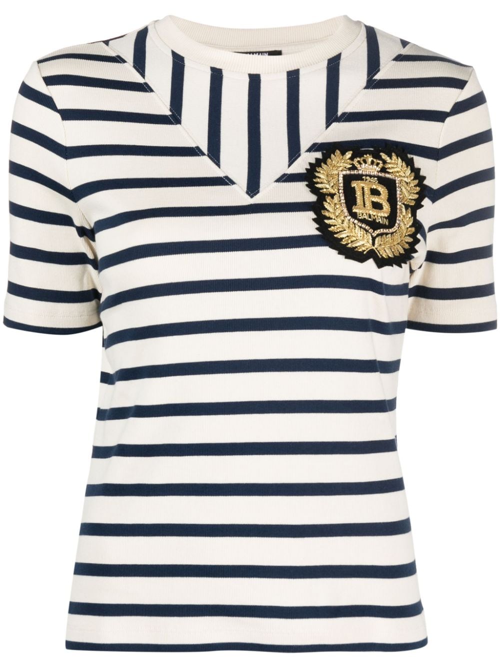 logo-patch ribbed-knit striped T-shirt