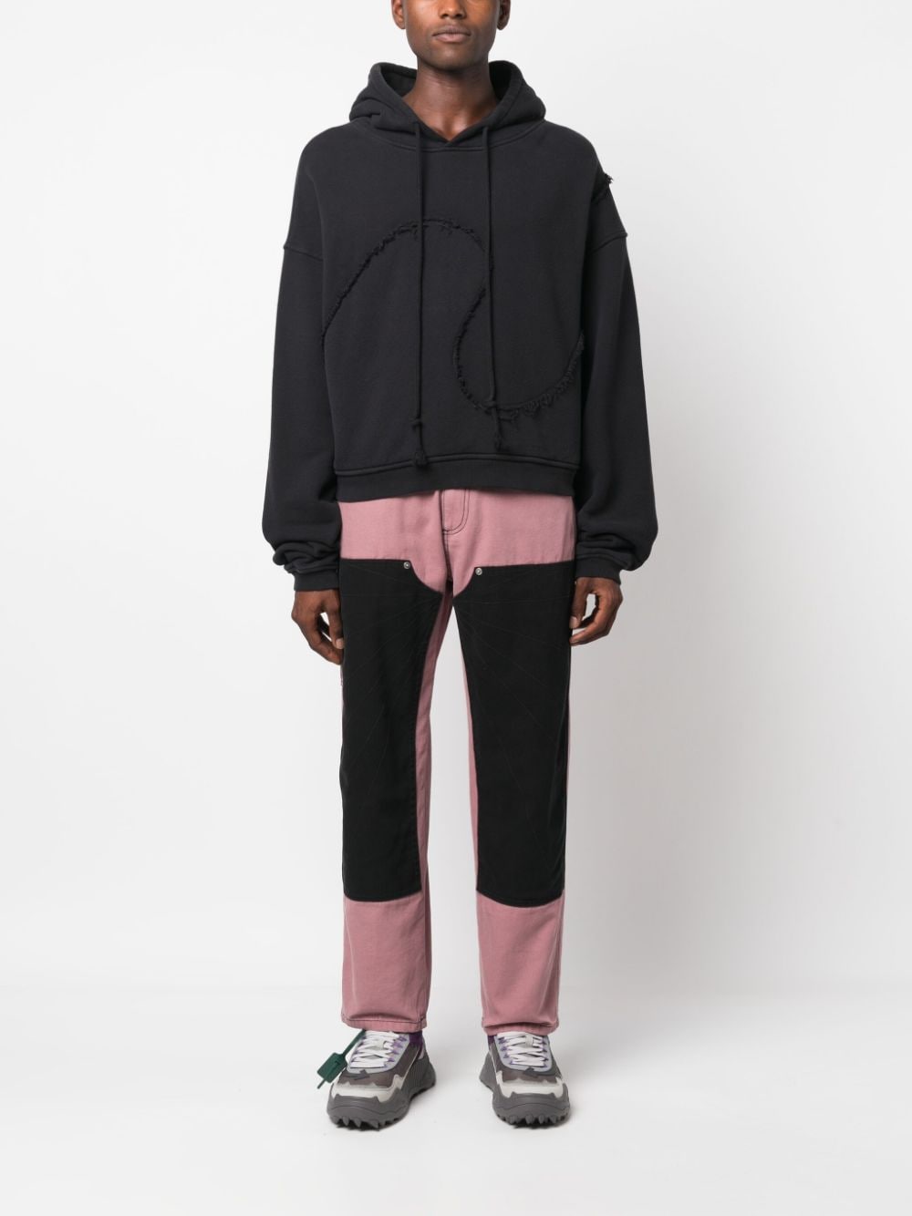 Shop Paccbet Mid-rise Panelled Cotton Trousers In Pink