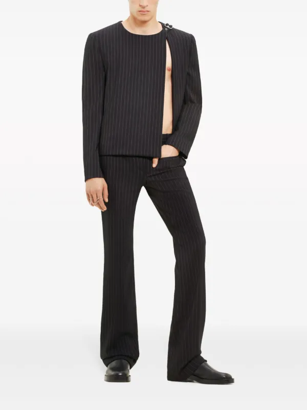 Courrèges Heritage Pinstripe Wool Trousers | Black | FARFETCH