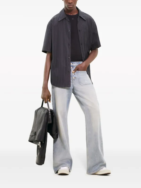 Courrèges Pinstriped Cotton Shirt | Black | FARFETCH JO