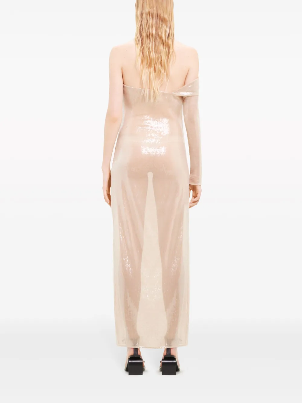 Courrèges One-shoulder Sequinned Maxi Dress In Neutrals