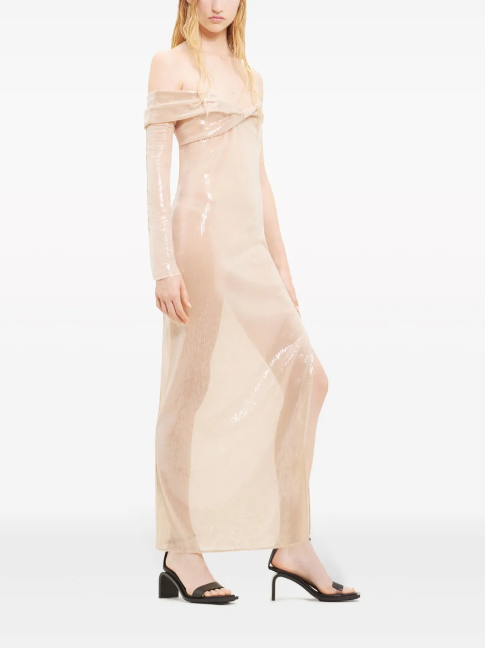 Courrèges One-shoulder Sequinned Maxi Dress In Neutrals