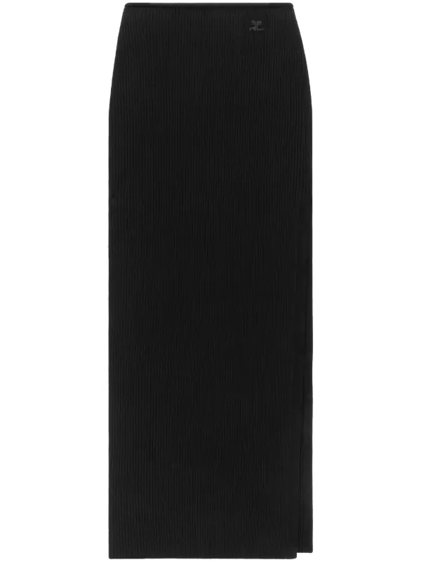 Courrèges Tube Ribbed-knit Long Skirt in Black
