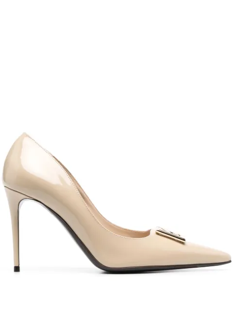 Dolce & Gabbana 95mm logo-plaque leather pumps 