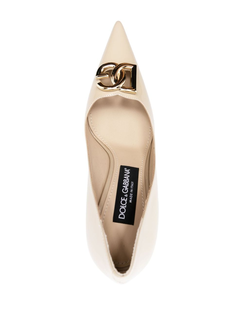 Shop Dolce & Gabbana 95mm Logo-plaque Leather Pumps In Neutrals