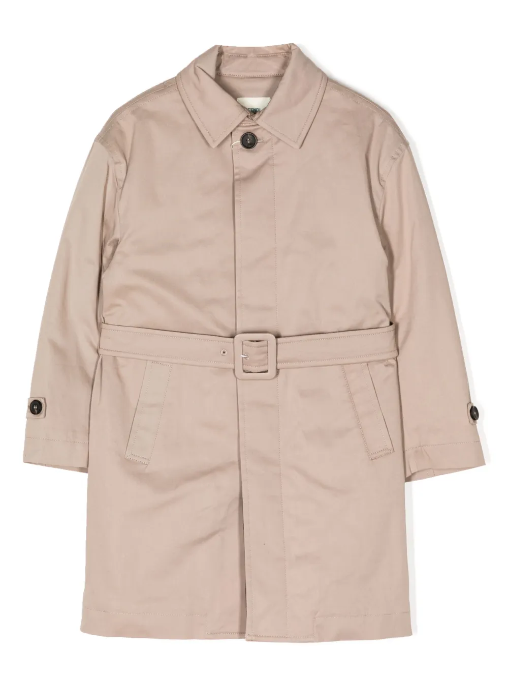 Fendi Kids' Belted Cotton Trench Coat In Brown