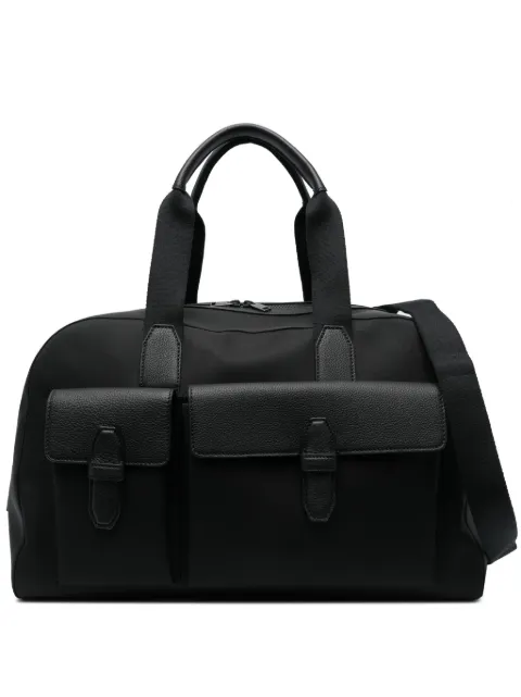 Brioni logo-patch leather-trim duffle bag