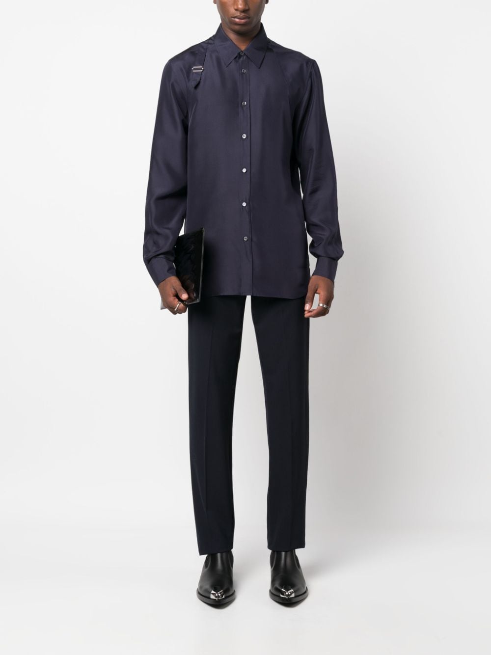 Alexander McQueen harness-detail silk shirt - Blauw
