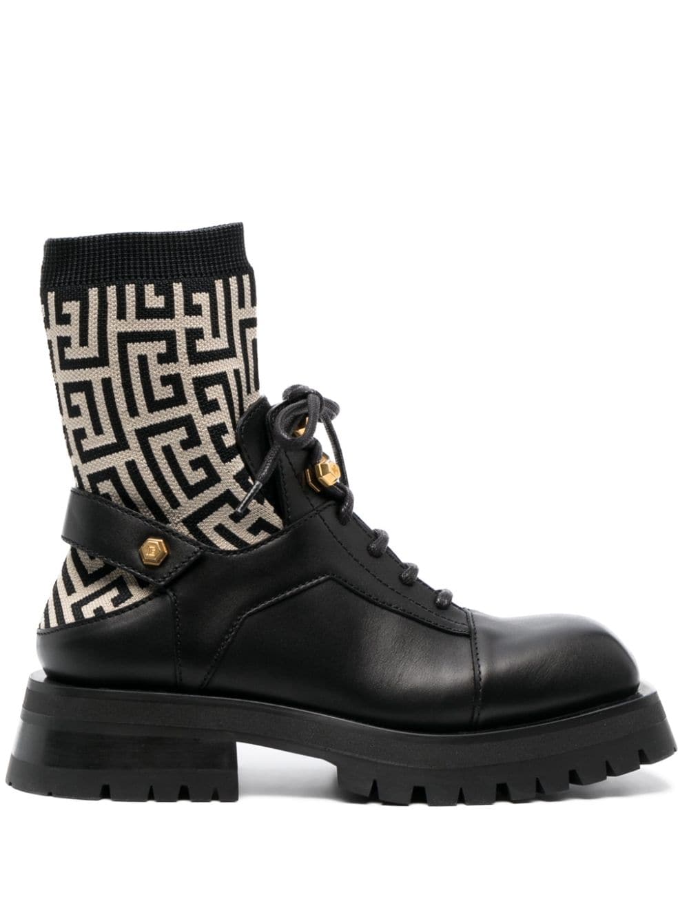 Balmain Pb-monogram Sock-ankle Leather Boots In Black