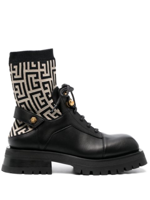 Balmain PB-monogram sock-ankle leather boots Women